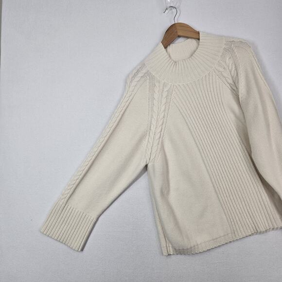 Talbots Mock Neck Cable Details Sweater 2X Ivory Long Sleeve Soft Cotton Blend - Picture 5 of 15